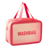 Bolsa Necessaire Maquiagem Grande Washbag Cor Rosa Escuro Desenho Do Tecido Liso