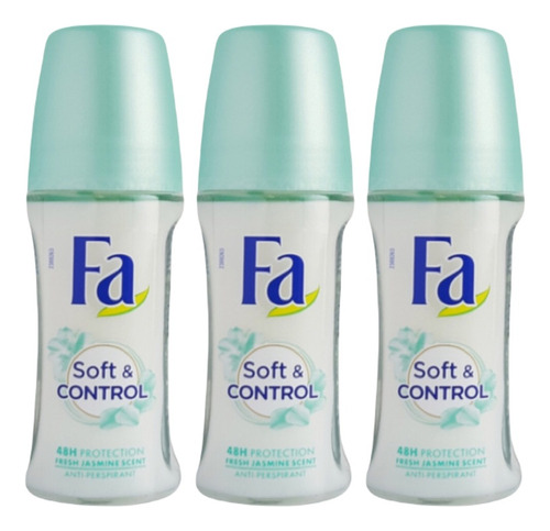 3 Desodorante Fa Soft & Control Roll-on Importado 50ml