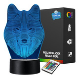 Lámpara De Noche Led 3d Lobo Holograma Decoración Regalo