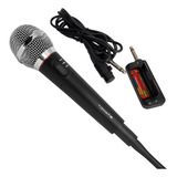 Microfone De Mão Profissional 2 Em 1 Uso Sem Fio E Com Fio 