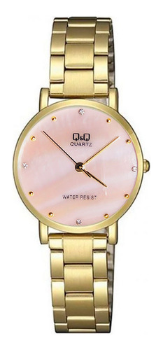 Reloj Q&q Qyq Elegante Glamour Acero Dorado + Estuche Dama