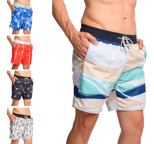 Kit Com 5 Bermuda Masculina Shorts Tactel Grosso Banho   