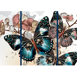 Cuadro Decorativo Mariposa Ilustracion Flores En 3 Piezas 