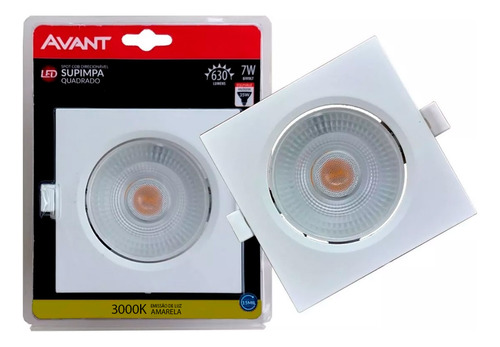 Kit 25 Spot Led Quadrado 7w Direcionável Bivolt 3000k Avant