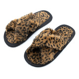 Pantufa Cruzada Em X Onça Chic Chinelo Pelúcia Feminina