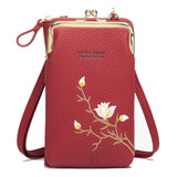 Bolso Bandolera Mujer Cartera Flores Bordadas Para Celular