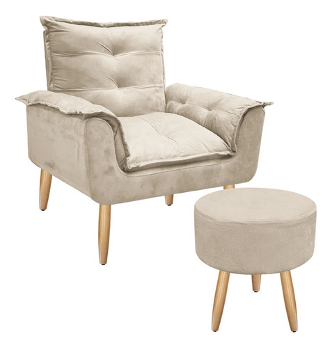 Poltrona Opala Cadeira Decorativa + Puf Puff Redondo Oferta