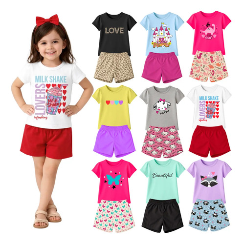 Kit 10 Peças Infantil Menina Blusa Short Sortidos Tam 1 Ao 8