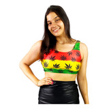 Blusa Top Regata  Estampado Raveup Maconha Bandeira Reggae