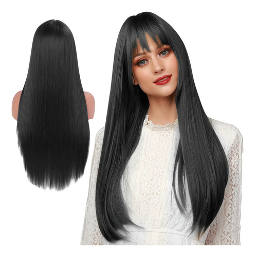 Peluca Con Flequillo Natural De Cabello Largo Y Liso