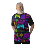 Camiseta Plus Size Neon Brilha Luz Negra Gamer Videogame