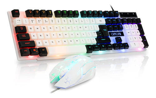 Combo Teclado + Mouse Con Cable Rgb - Blancos