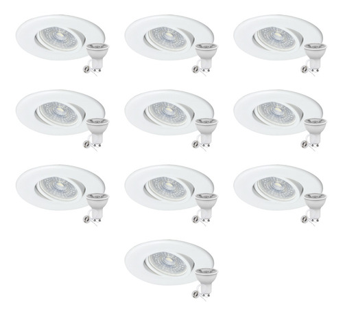 Pack X10 Spot Pvc Embutir Dicroica Led Redondo Móvil Techo