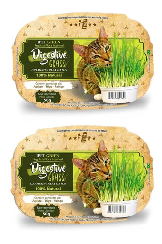 Kit 2 Graminha Ipet Green Digestive Grass Para Gatos 50g