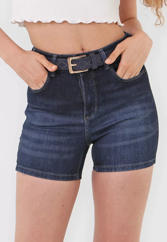 Shorts Jeans Feminino Cintura Alta Soft Touch Azul Escuro