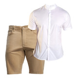 Bermuda De Gabardina Y Camisa Blanca Para Hombre Outfit 