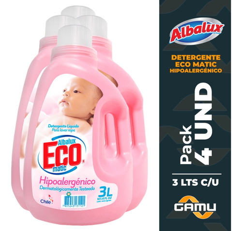 Detergente Albalux Ecomatic Hipoalergenico- 3 Litros- Pack 4