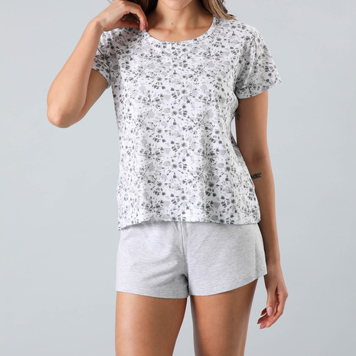 Set De Pijamas Top Manga + Short Mujer Flores 33311-11