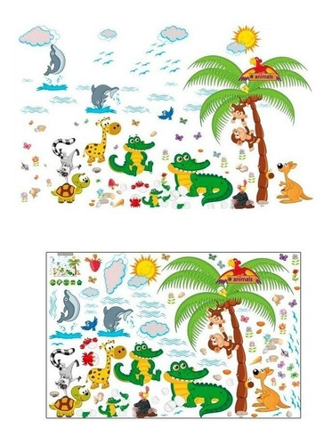 Vinilo Adhesivo Decorativo Pared Infantiles Animales Jungla