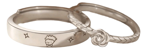 Set 2 Anillos Principito Flor Rosa Amor Novios Esposos