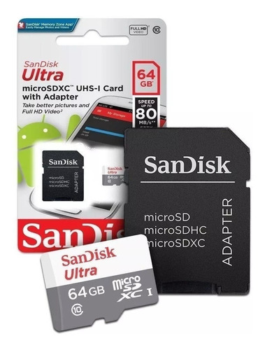 Cartão Memória 64gb Micro Sd Sandisk 80 Mb/s Ultra Classe 10