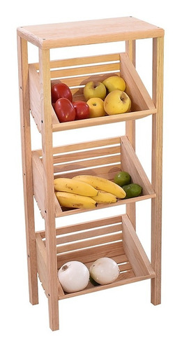 Frutero Organizador  De Madera Cocina 3 Canastas 