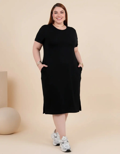Vestido Plus Size Midi Moda Elegante Casual Liso Com Fenda | MercadoLivre