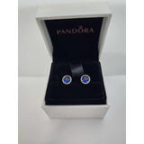 Aretes Pendientes Pandora Mini Redondos Diamond Zafiro Caja