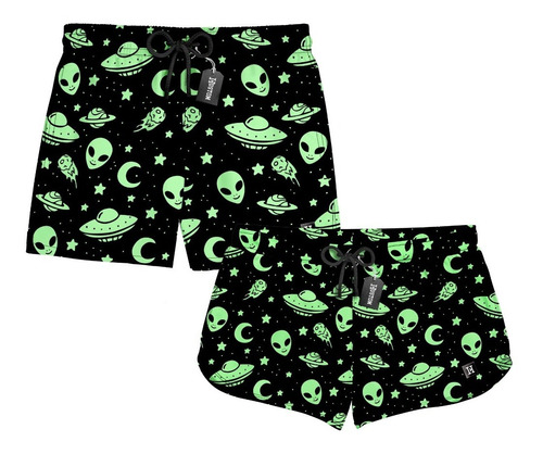 Kit Casal Short Praia Et Alien Nave Espacial Estrelas 0029