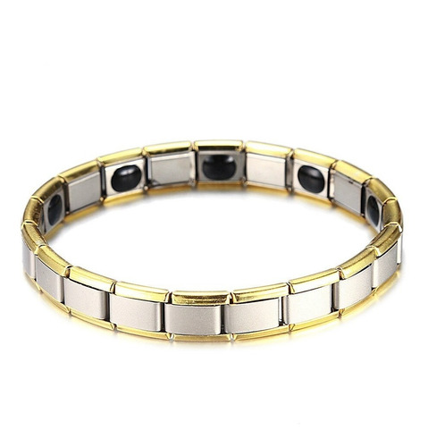 Pulsera Brazalete Acero Plata Elástica Turmalina Hombre 