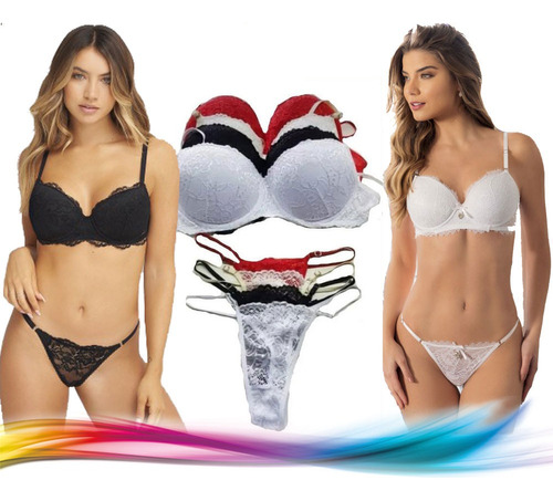 Conjunto Armado Push Up Con Aro + Tanga Regulable Encaje