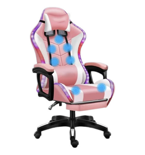 Silla Gamer Gaming Pc Sillon Oficina Rgb Luces Rosa+blanco