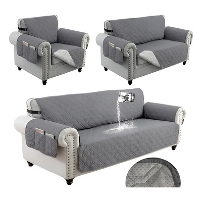 YOUNIC Protector Cubre Sala Sofá Juego De Sofá Impermeable Con Bolsillos Laterales Protector Cubre Sala Sofá 100% Impermeable Espesar 3 Pzs Gris | Envío gratis