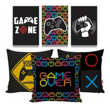 Kit 3 Quadros + 3 Almofadas Vídeo Game Jogo Gamer Enchimento