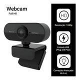 Webcam Preta Full Hd 1080p Usb Gira 360º Com Microfone Cor Preto