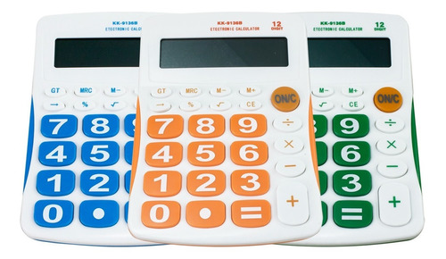 Kit 3 Calculadora De Mesa Colorida Números Grande 12 Dígitos