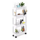 Organizador 4 Niveles Carrito Móvil Estante Para Cocina Baño Color Blanco