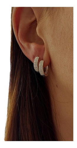 Aros Argollas Con Cubics 14mm Gruesas Plata 925 Garantia