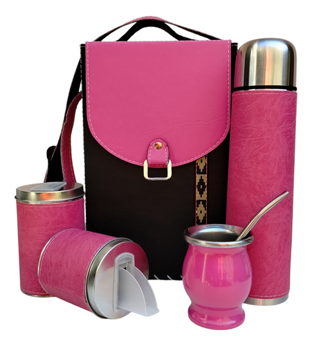 Set Matero Kit Equipo Completo Rosa Fucsia Forrado Eco Cuero