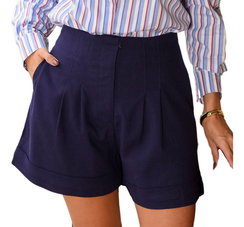 Short Feminino Estilo Alfaiataria Em Linho Detalhe Nervura