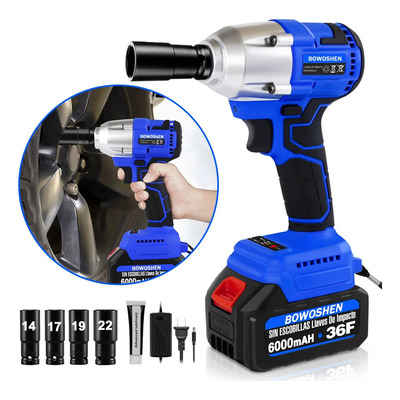 Llave De Impacto Inalámbrico Eléctrica Con 6ah Bateria BOWOSHEN, 1\u002F2 Pistola de Impacto Inalámbrica Con Motor Sin Escobillas Para Ensamblaje De Productos, Proyectos De Construcción | Meses sin interés