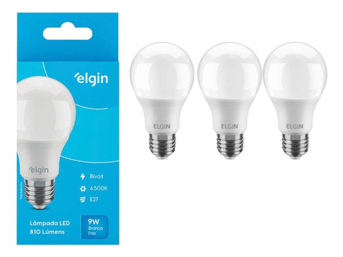 Lâmpada Led Elgin Bulbo 9w 110v/220v 6500k Kit 3 Unidades