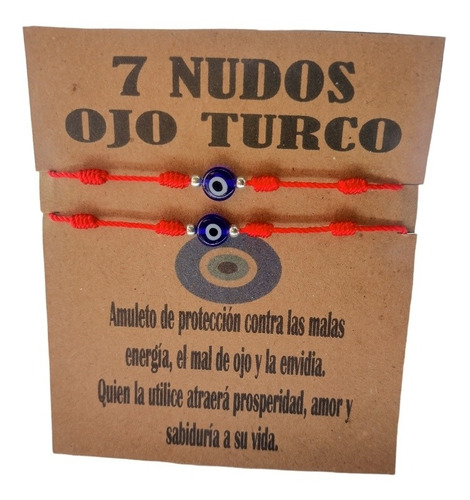Set 2 Pulseras 7 Nudos Ojo Turco Hilo Rojo Protección Suerte