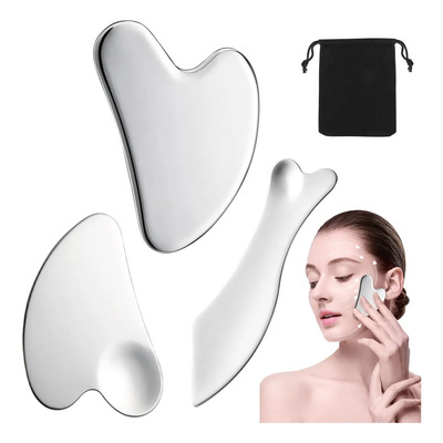 Kit 3 Piezas Guasha Facial Acero Inoxidable Masajes Cuello | MercadoLibre