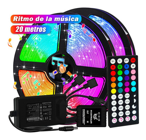 Faixa De Luz Remota Decorativa Rgb De 20m Flex