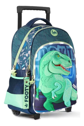 Mochila Dinosaurio 3d, 18 PuLG, C/luz, Carrito Footy, 12666