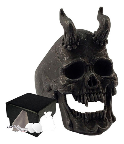 Combo Anillo Calavera Lucifer Acero Inoxidable Demonio