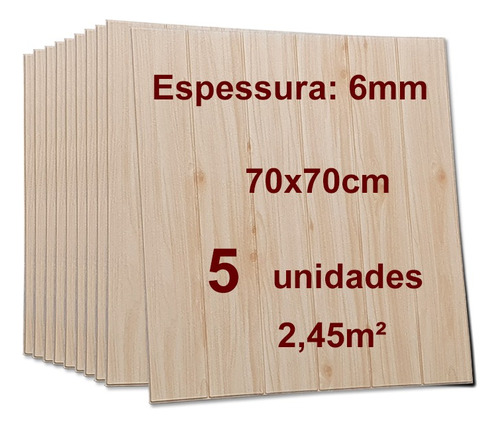 5 Painel Placa 3d Espuma Adesivo 70x70cm Madeira Carvalho