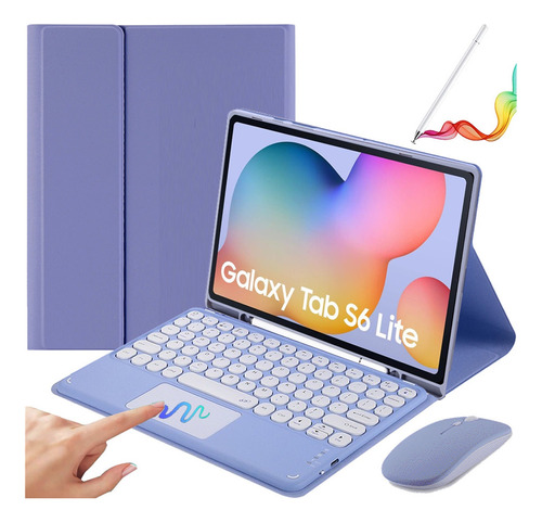 Funda+teclado+mouse+lápiz P/galaxy Tab S6 Lite 10.4 Púrpura