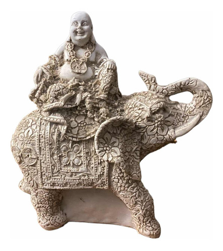 Buda De La Abundancia Sobre Elefante De Resina Apto Exterior